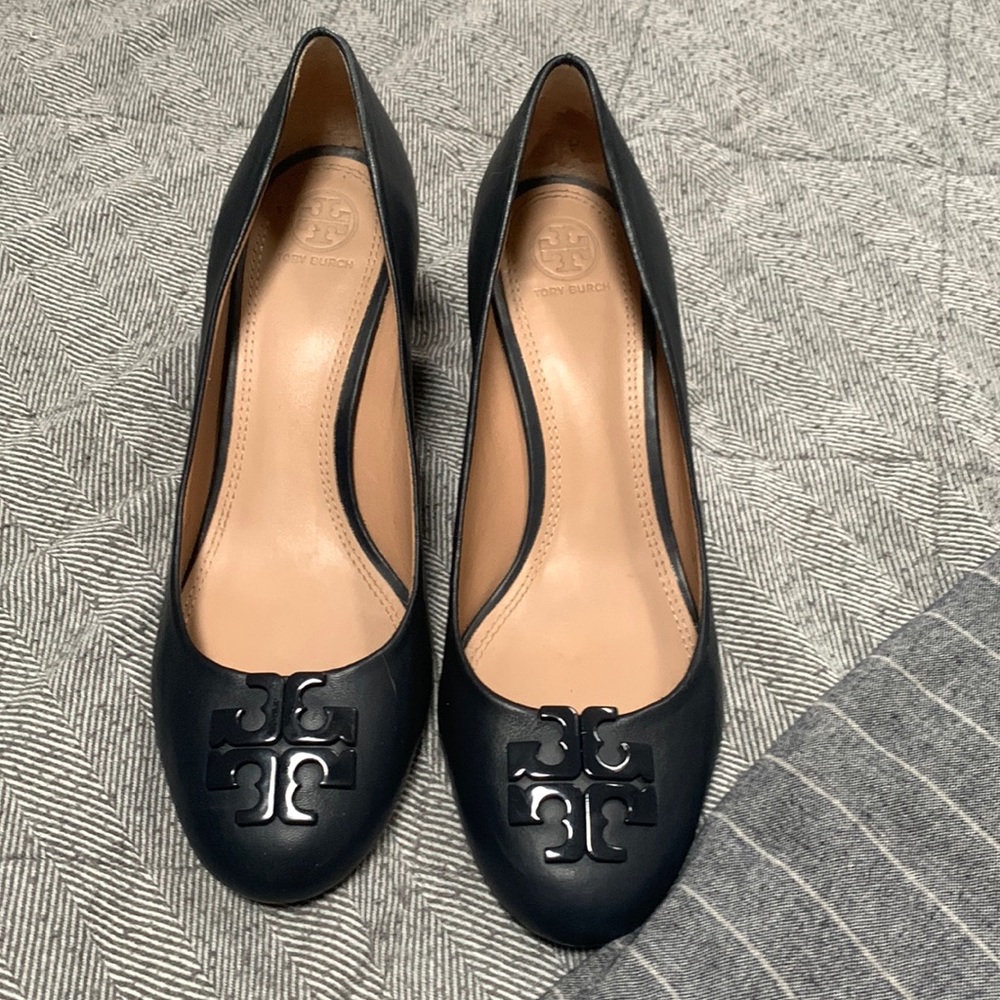 Very gently used Tory Burch navy wedge